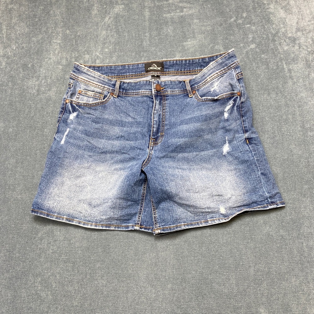 Jordache Cut Off Shorts Womens 16 Blue Denim Cotton Stretch Distressed 5 Pockets